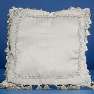 Seafoam Green/Blue Damask Throw Pillow Fringe Tassles 16"×16" READ